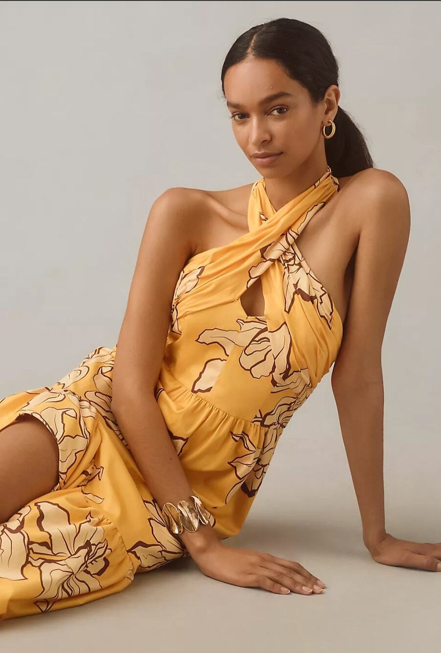 NWT Anthropologie Hutch Floral Halter Maxi Dress $298 SIZE 6 Maize